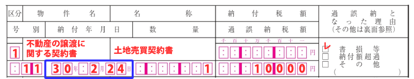 過誤納の事実の記入例「納付年月日」