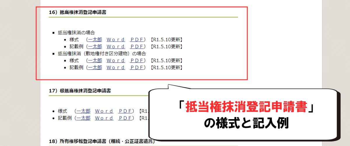 抵当権抹消登記申請書の様式と記入例