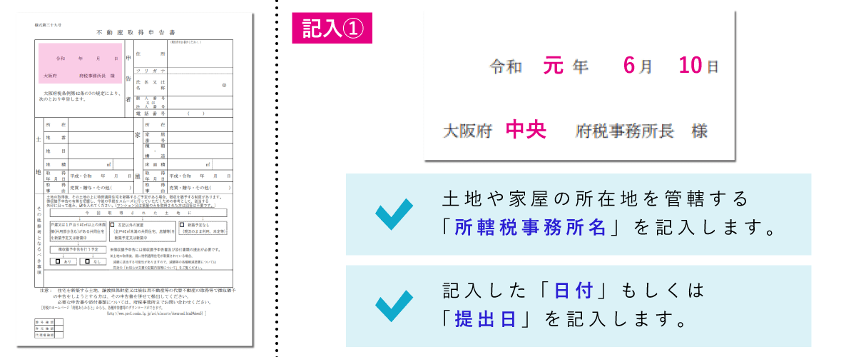 不動産取得税申告書の書き方「提出先と日付」