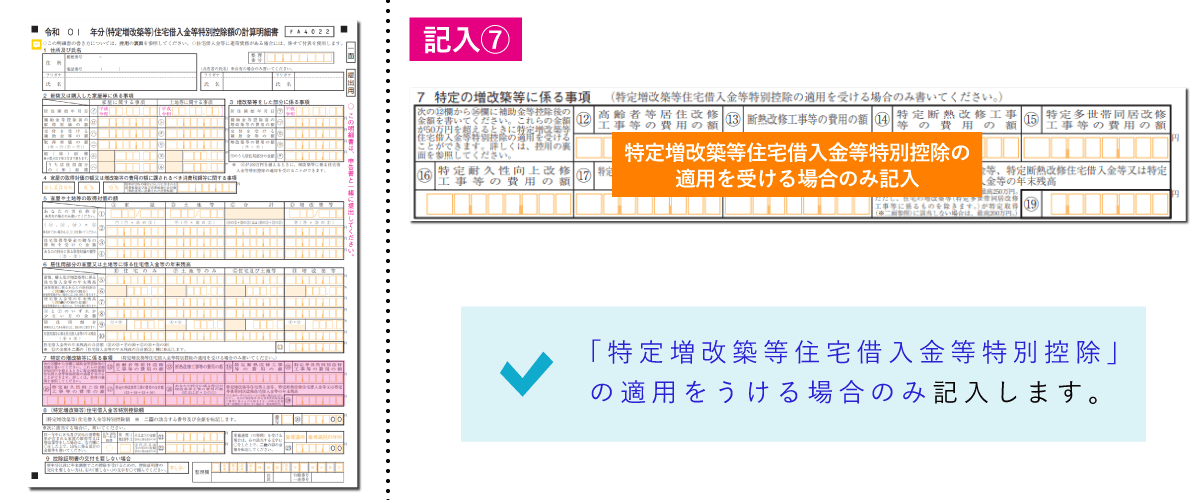 （特定増改築等）住宅借入金等特別控除額の計算明細書（一面）の特定の増改築等に関わる事項