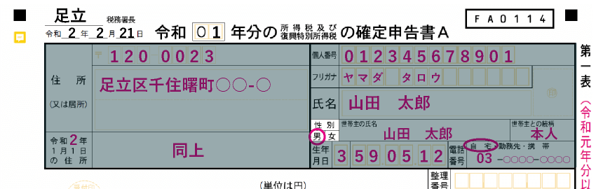 「申告者情報」の性別