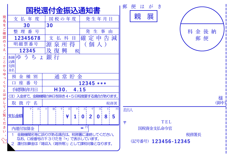 国税還付金振込通知書