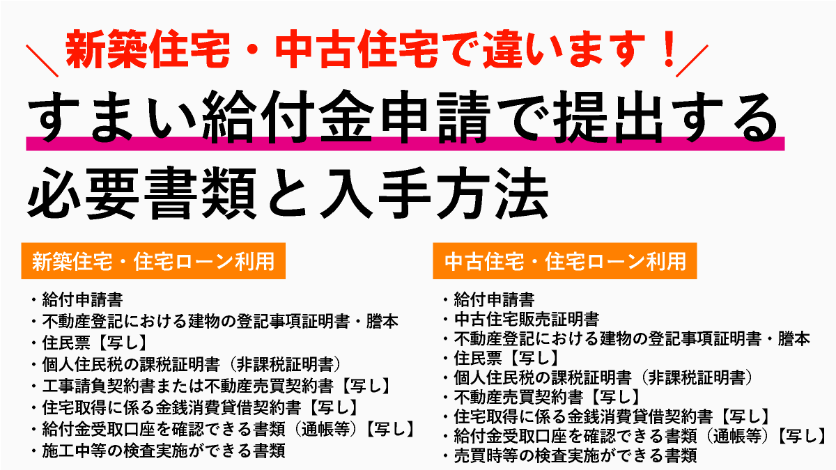 すまい給付金申請の必要書類は？新築住宅と中古住宅で提出する書類の違い